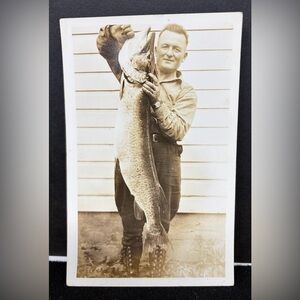 Early Real Photo Postcard RPPC | Man with Giant Fish | Undivided Back | Antique